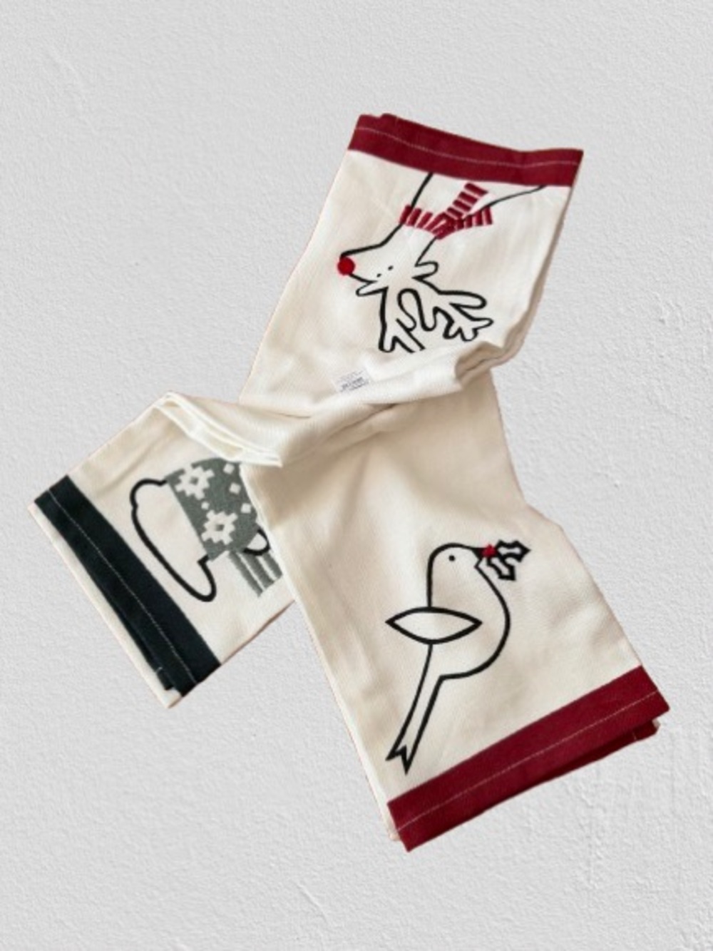 Holiday Kitchen Towels - Cream with Red and Black Trim